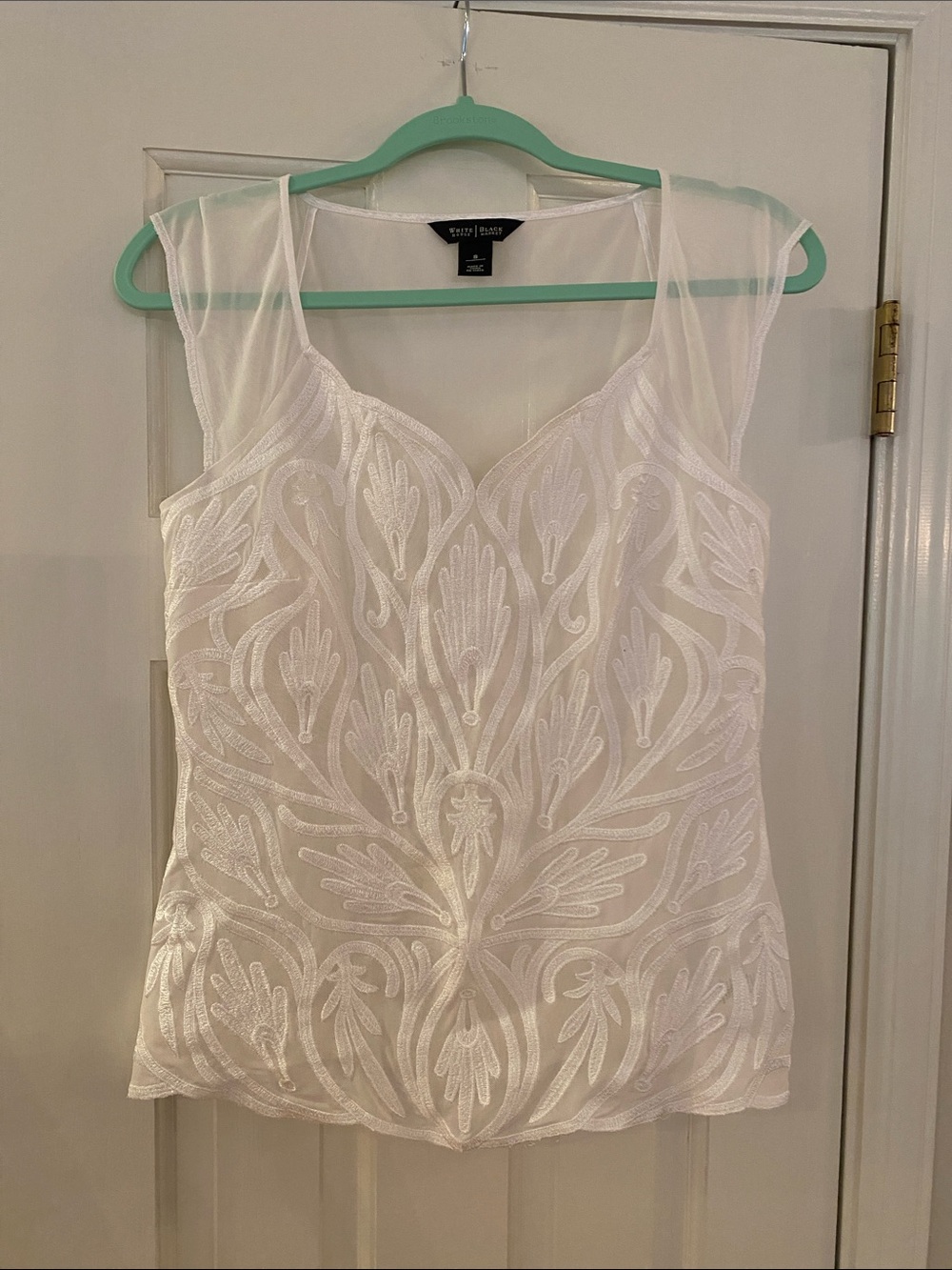 White House Black Market White Embroidered Sheer Camisole